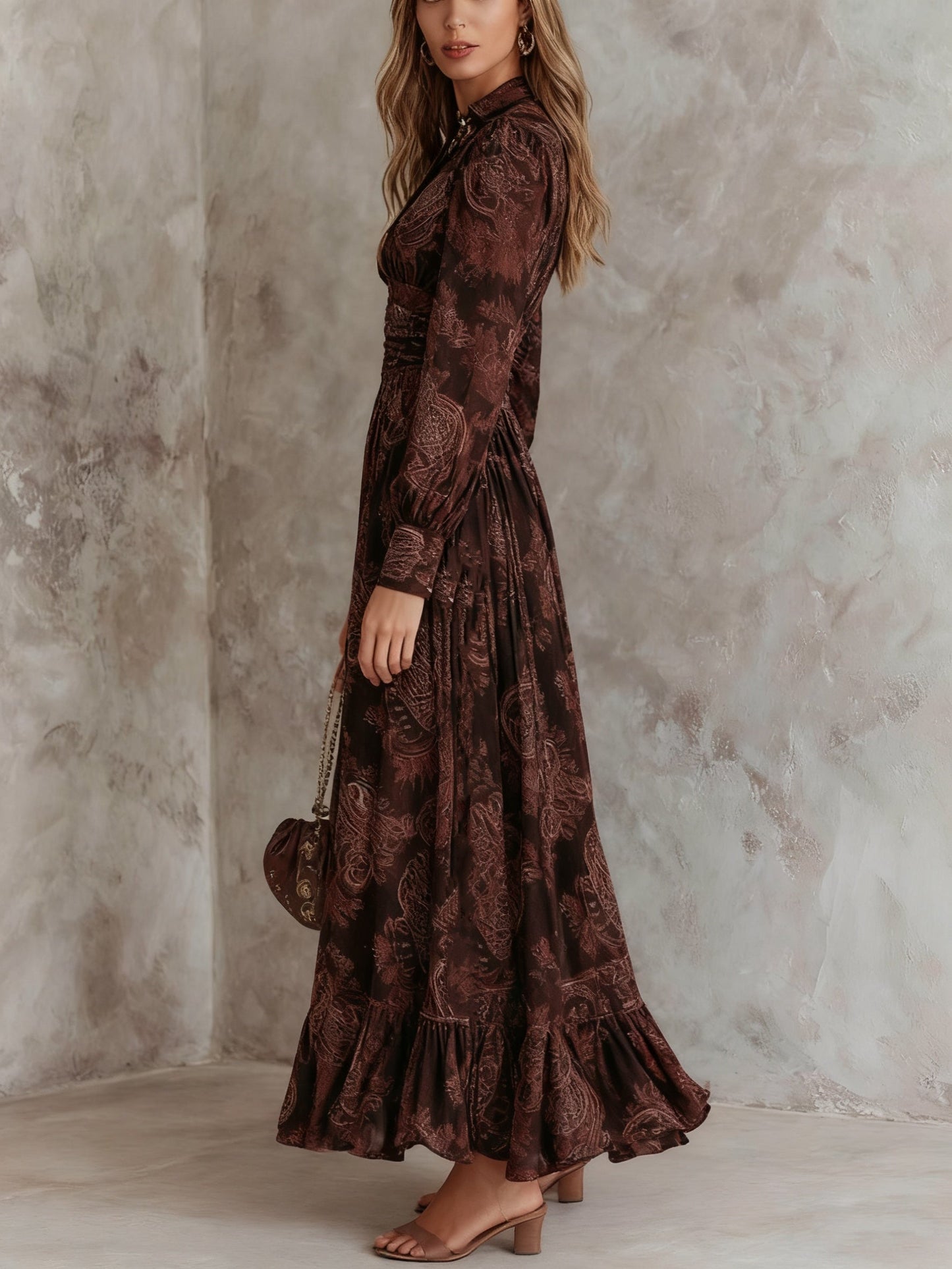 Izabela | Sukienka Maxi z Paisley i Zipperem